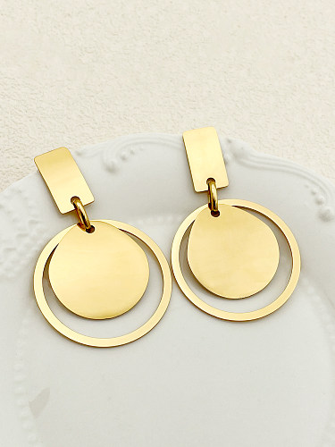 1 Pair IG Style Round Plating Stainless Steel  Gold Plated Drop Earrings