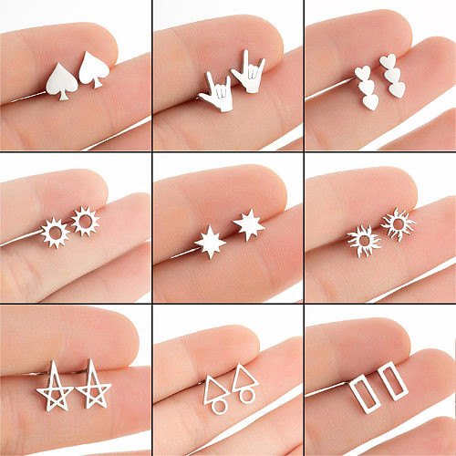 Women'S Simple Style Geometric Heart Stainless Steel  No Inlaid Ear Studs Stainless Steel  Earrings