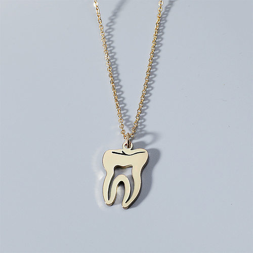 Simple Style Teeth Stainless Steel Plating Hollow Out Gold Plated Pendant Necklace Long Necklace