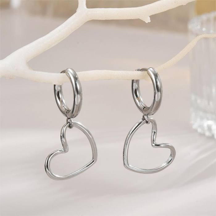 1 paire de boucles d'oreilles pendantes en acier inoxydable plaqué or 18 carats, Style IG, en forme de cœur, polissage