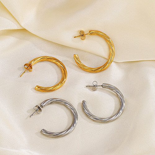 1 Paar einfache C-förmige Twist-Beschichtung aus Edelstahl mit 18 Karat vergoldeten Ohrringen