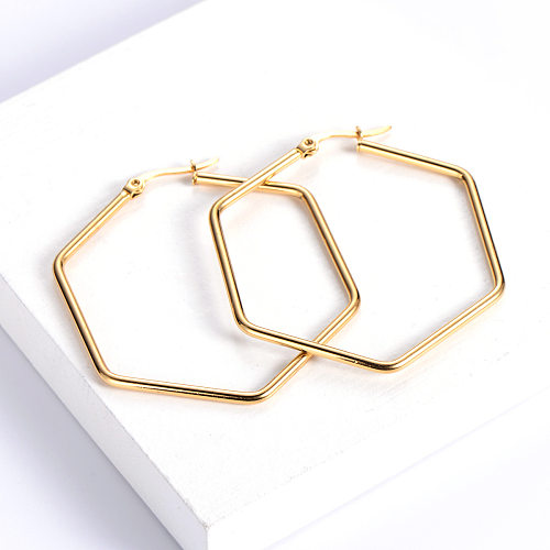 Fashion Hexagon Stainless Steel  Plating Hoop Earrings 1 Pair