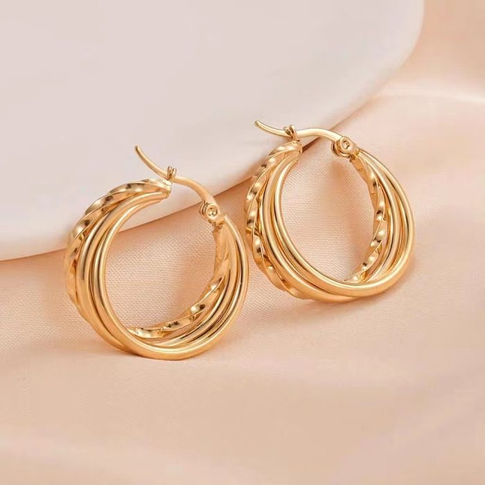 1 Pair Elegant Twist Plating Stainless Steel Hoop Earrings