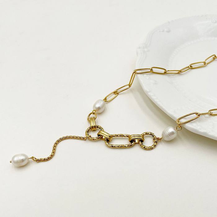 Collier Pendentif Élégant Géométrique en Acier Inoxydable Placage de Perles 1 Pièce