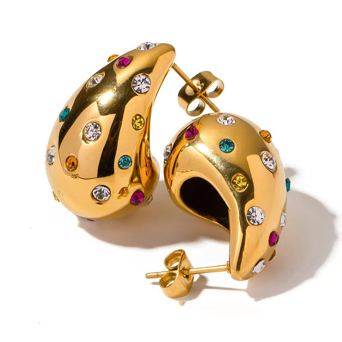 1 Paar Damen-Ohrstecker mit Wassertropfen-Beschichtung, künstlicher Diamant aus Edelstahl, 18 Karat vergoldet