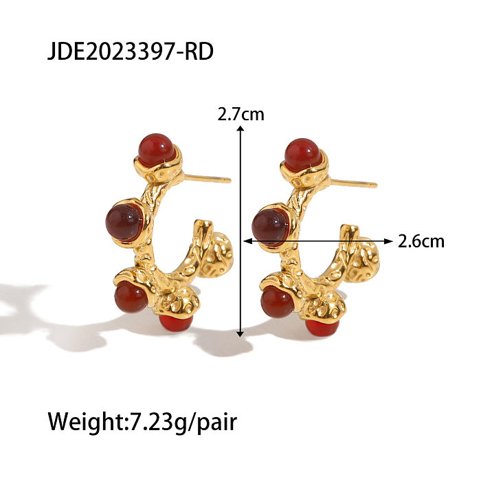 Modische geometrische Ohrringe aus Edelstahl mit eingelegtem Edelstein und Naturstein, 1 Paar