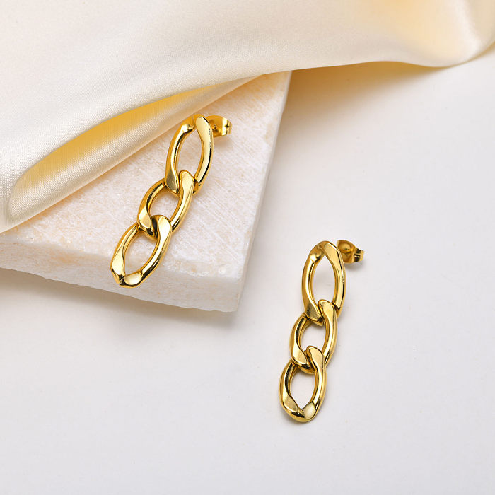 1 paire de boucles d'oreilles pendantes en acier inoxydable plaqué or, Style Simple, chaîne plaquée