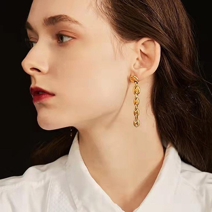 1 paire de boucles d'oreilles pendantes en acier inoxydable plaqué or, couleur unie, pour trajet