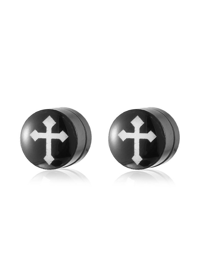 1 Paar Hip-Hop-Kreuz-Ohrringe mit rundem Totenkopf, Emaille-Beschichtung, Inlay aus Edelstahl und Zirkon
