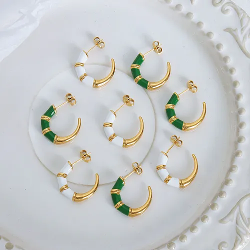 1 Pair Simple Style C Shape Enamel Plating Stainless Steel 18K Gold Plated Ear Studs