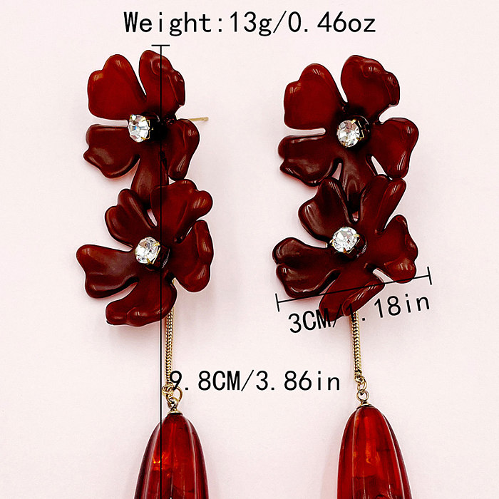 1 paire de boucles d'oreilles pendantes Style Vintage, incrustation de pampilles de fleurs en acier inoxydable, Zircon plaqué or