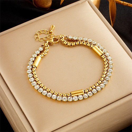 Bracelets ronds en titane et acier avec strass plaqués or 18 carats, style simple, en vrac