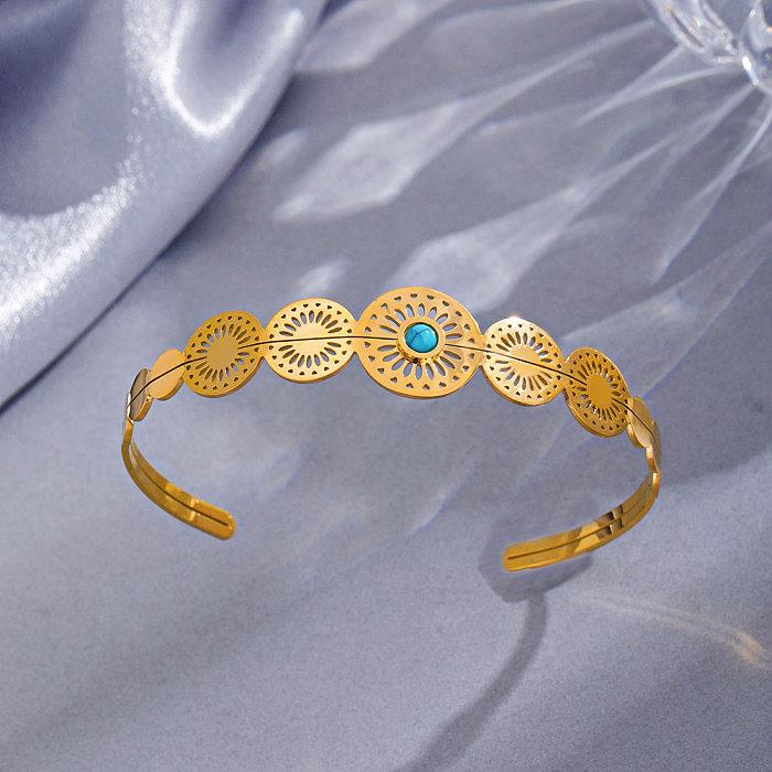 Fashion Geometric Stainless Steel Gold Plated Turquoise Bangle