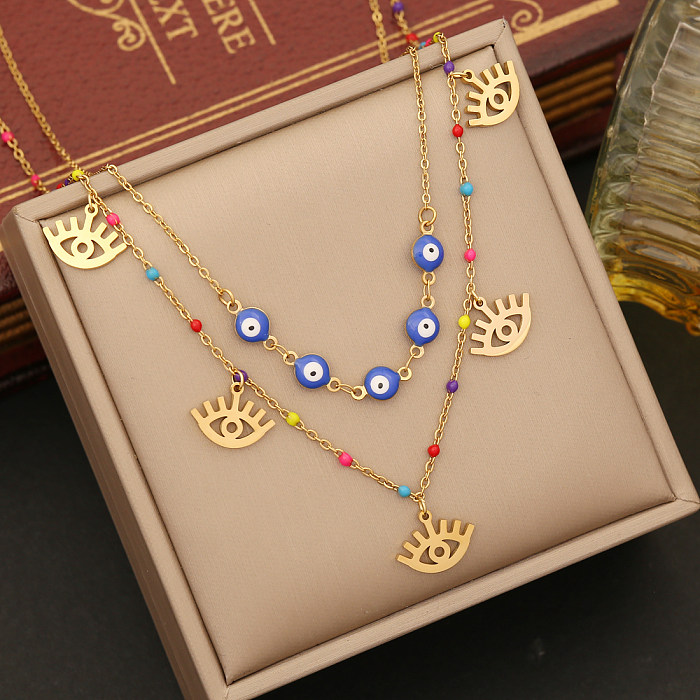 Exaggerated Bohemian Hand Eye Stainless Steel  Layered Enamel Layered Necklaces