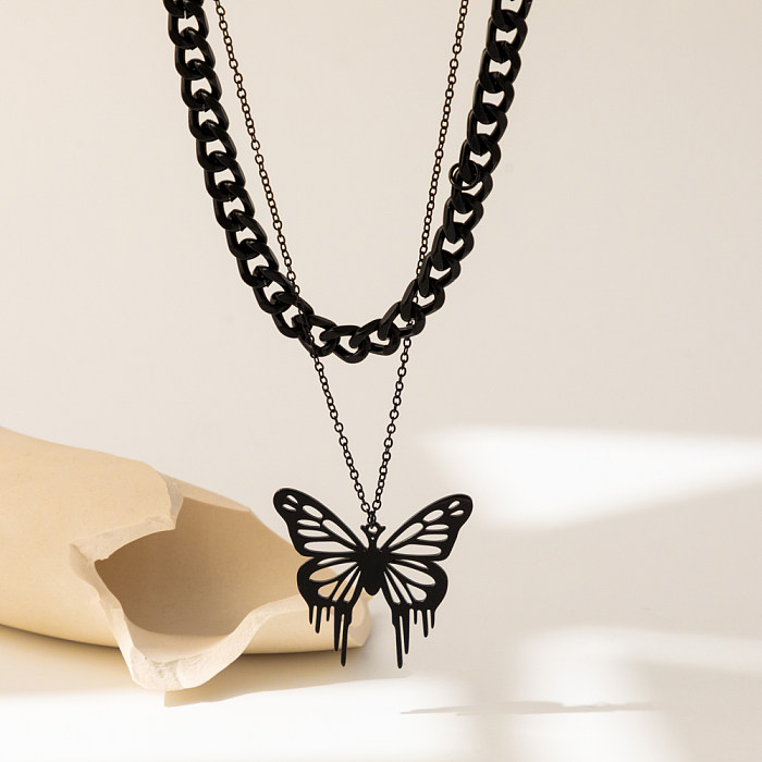 Colliers superposés en acier inoxydable papillon streetwear en vrac