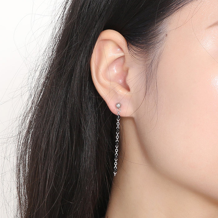 1 paire de boucles d'oreilles pendantes en acier inoxydable, chaîne plaquée de Style Simple