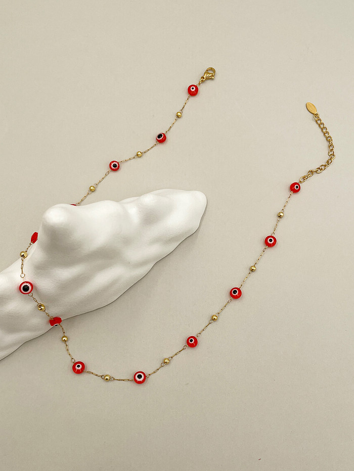 Collier plaqué or 14 carats avec placage de perles en acier inoxydable, Style Vintage, vacances, œil du diable