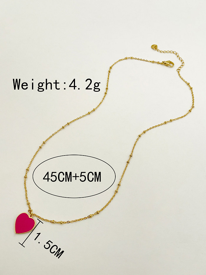 Casual Romantic Sweet Heart Shape Stainless Steel  Enamel Plating Gold Plated Pendant Necklace