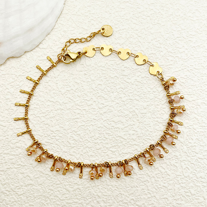 Vintage Style French Style Asymmetrical Heart Shape Stainless Steel Artificial Crystal Plating 14K Gold Plated Bracelets