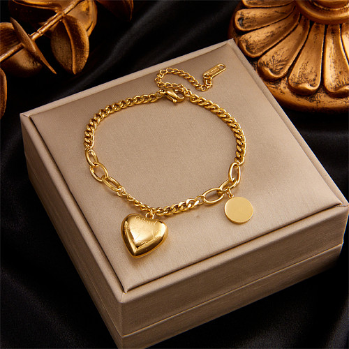 Bracelets plaqués or 18 carats en acier titane de couleur unie en forme de cœur rétro, vente en gros