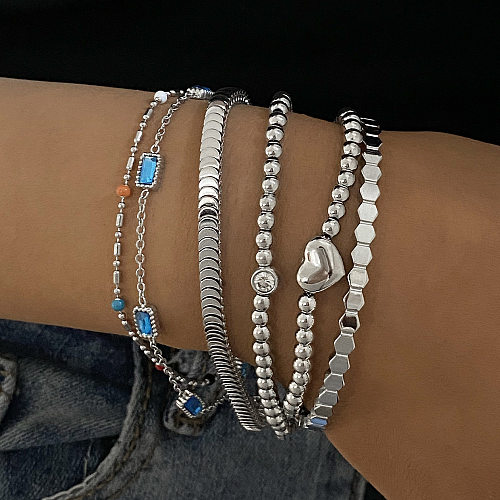 Bracelets en Zircon incrustés de placage d'acier inoxydable de losange de forme de coeur de Streetwear
