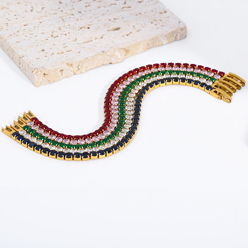Elegantes pulseiras redondas brilhantes de aço inoxidável com incrustações de zircão