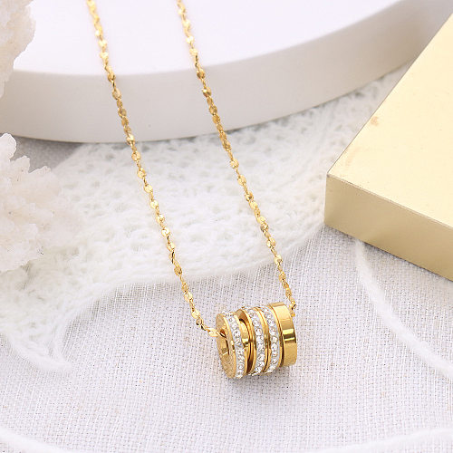 Korean Simple Stainless Steel 18k Gold-plated Zircon Pendant Necklace