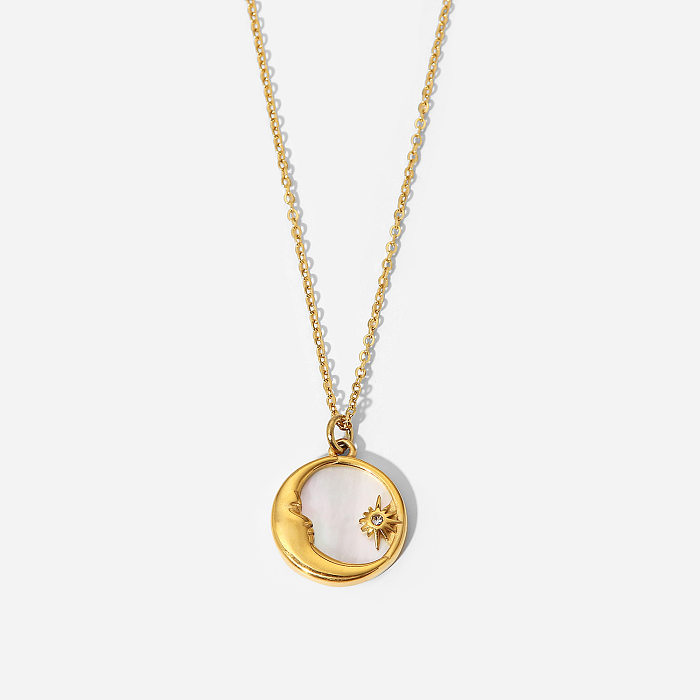 Modischer einfacher Stil, Sonne, Mond, Edelstahl-Beschichtung, Zirkon-Halskette