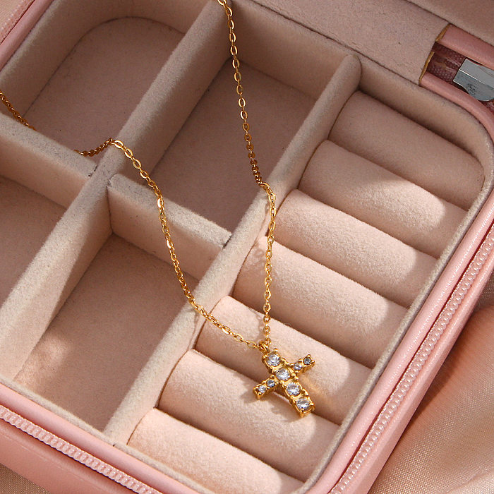 Fashion Cross Stainless Steel  Necklace Plating Inlay Zircon Stainless Steel  Necklaces