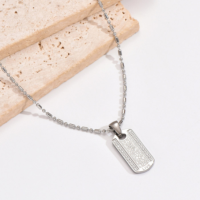 Casual Simple Style Rectangle Stainless Steel  Polishing Inlay Zircon Pendant Necklace