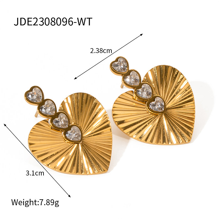 1 Pair IG Style Heart Shape Plating Inlay Stainless Steel  Zircon 18K Gold Plated Ear Studs