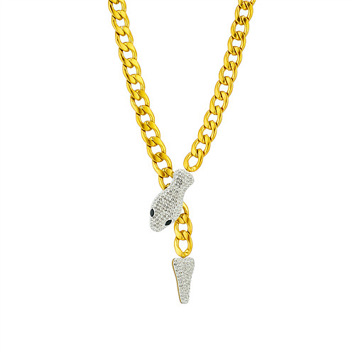 Glam Fashion Korean Style Snake Stainless Steel Chain Inlay Artificial Rhinestones Necklace 1 Piece
