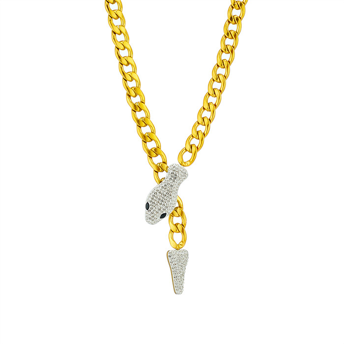 Glam Fashion Collar de diamantes de imitación artificiales con incrustaciones de cadena de acero inoxidable de serpiente estilo coreano 1 pieza