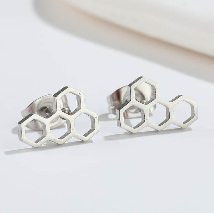 Fashion Honeycomb Stainless Steel Ear Studs Plating No Inlaid Stainless Steel  Earrings