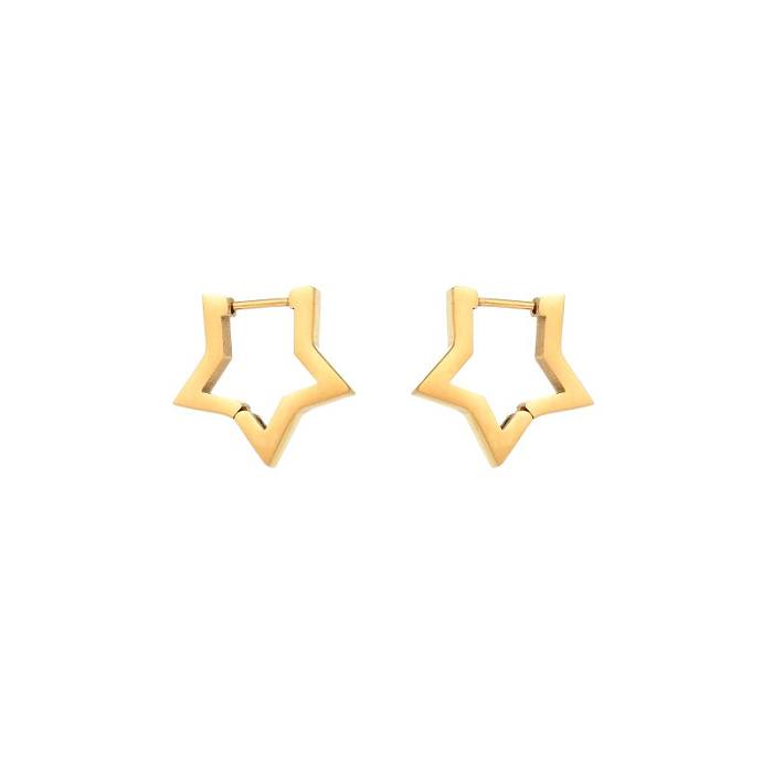 1 paire de boucles d'oreilles pentagramme en forme de cœur en acier inoxydable plaqué or 18 carats
