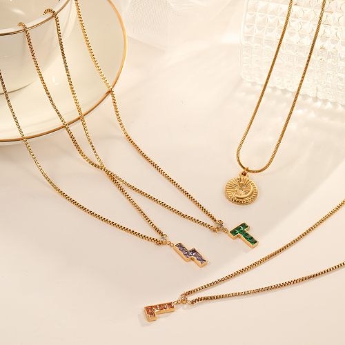 Casual Simple Style Letter Lightning Stainless Steel  Plating Inlay Zircon Gold Plated Pendant Necklace