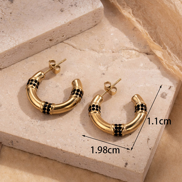 1 par estilo francês estilo simples estilo coreano forma de coração chapeamento incrustação de aço inoxidável zircão 18k brincos banhados a ouro