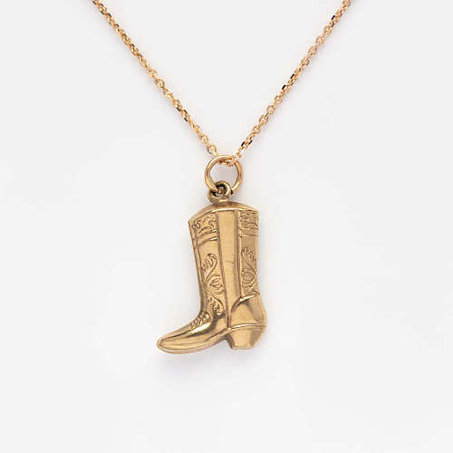 Retro Cowboy Style Boots Stainless Steel  Plating 18K Gold Plated Pendant Necklace