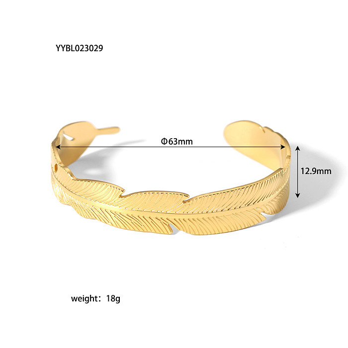 Elegant Streetwear Animal Leaf Stainless Steel 18K Gold Plated Wristband Bangle In Bulk