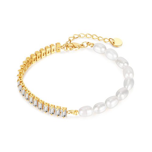 Bracelets de perles artificielles en acier inoxydable géométrique doux Bracelets en acier inoxydable Zircon Patchwork