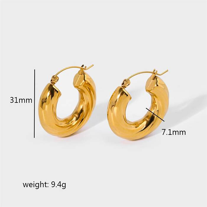 1 Pair Retro Simple Style Spiral Stripe Polishing Plating Chunky Stainless Steel  18K Gold Plated Earrings