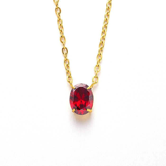 Casual Oval Stainless Steel  Zircon Pendant Necklace In Bulk