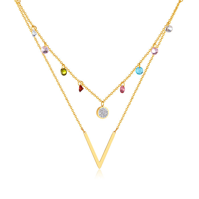 Einfache, farbenfrohe Doppelschicht-Halsketten aus Edelstahl