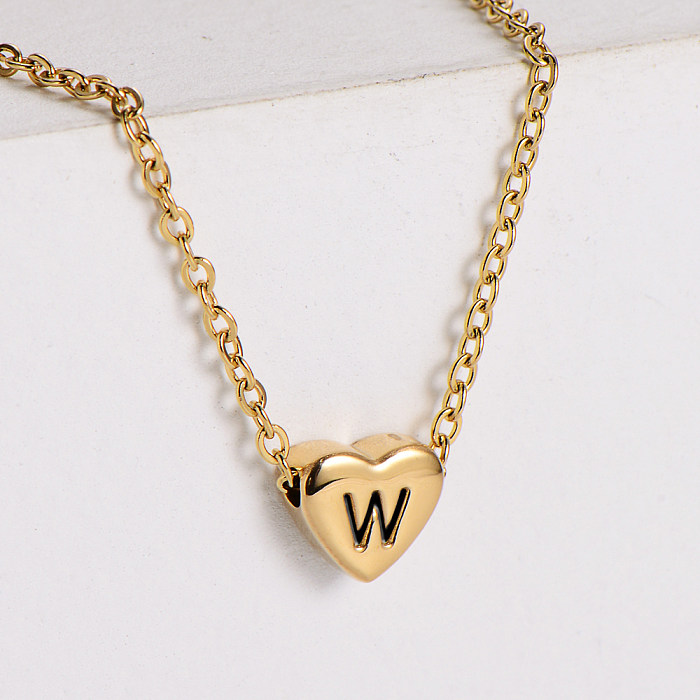 Collar con colgante chapado en oro de acero inoxidable con forma de corazón y letra dulce, 1 pieza