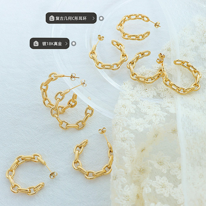 Interlocking C-shaped Earrings Stainless Steel Plated 18k Real Gold Earrings