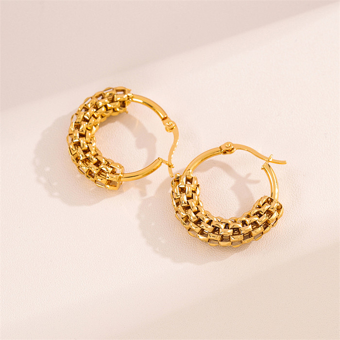 1 Pair Retro Round Plating Stainless Steel  18K Gold Plated Earrings