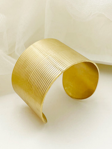 Glam Stripe Stainless Steel Polishing Plating Gold Plated Cuff Bracelets