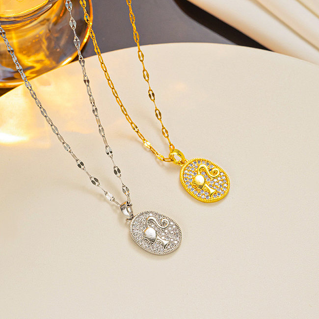 Simple Style Cartoon Character Stainless Steel Plating Inlay Artificial Diamond Pendant Necklace