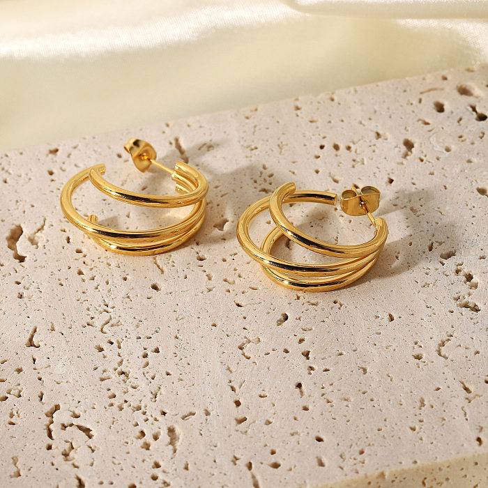 1 par de pendientes chapados en oro de 18 quilates de acero inoxidable chapado en color sólido de estilo simple informal