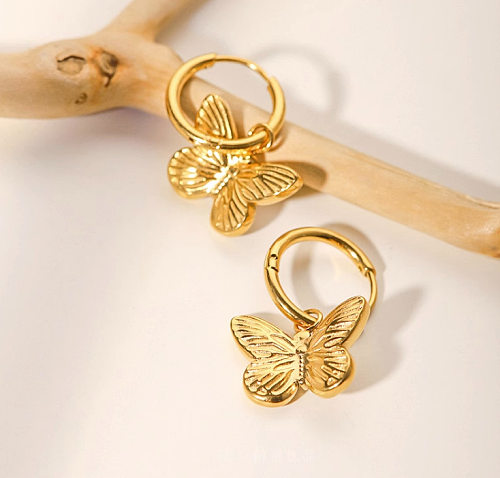 1 par de brincos de gota banhados a ouro 18K, estilo simples, estilo clássico, borboleta